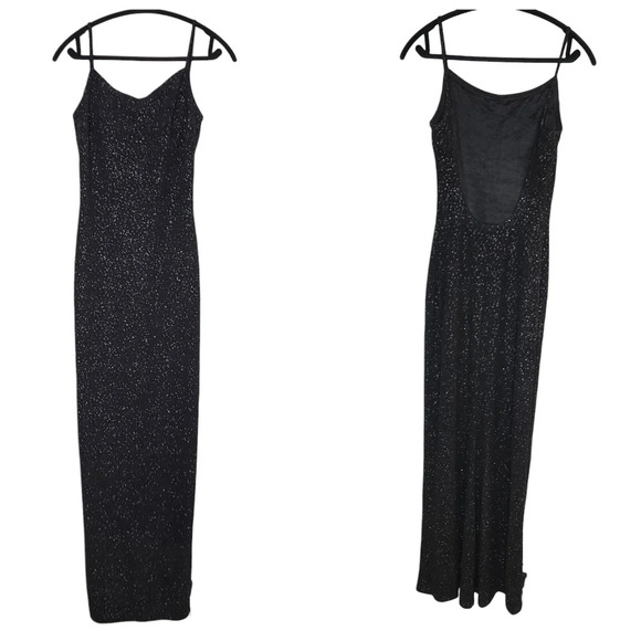 Gunne Sax black sparkle spaghetti strap low back maxi dress.  Size 9. - Picture 4 of 15